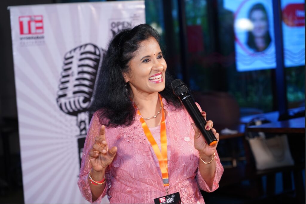 at tie with mic smile